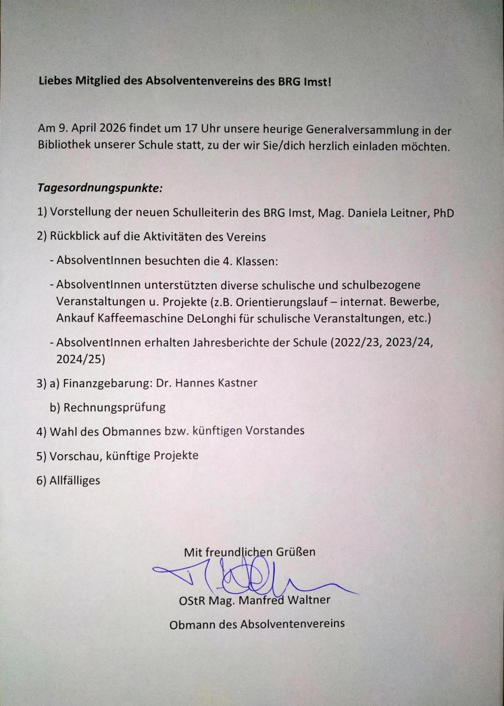 Einladung Absolventenverein